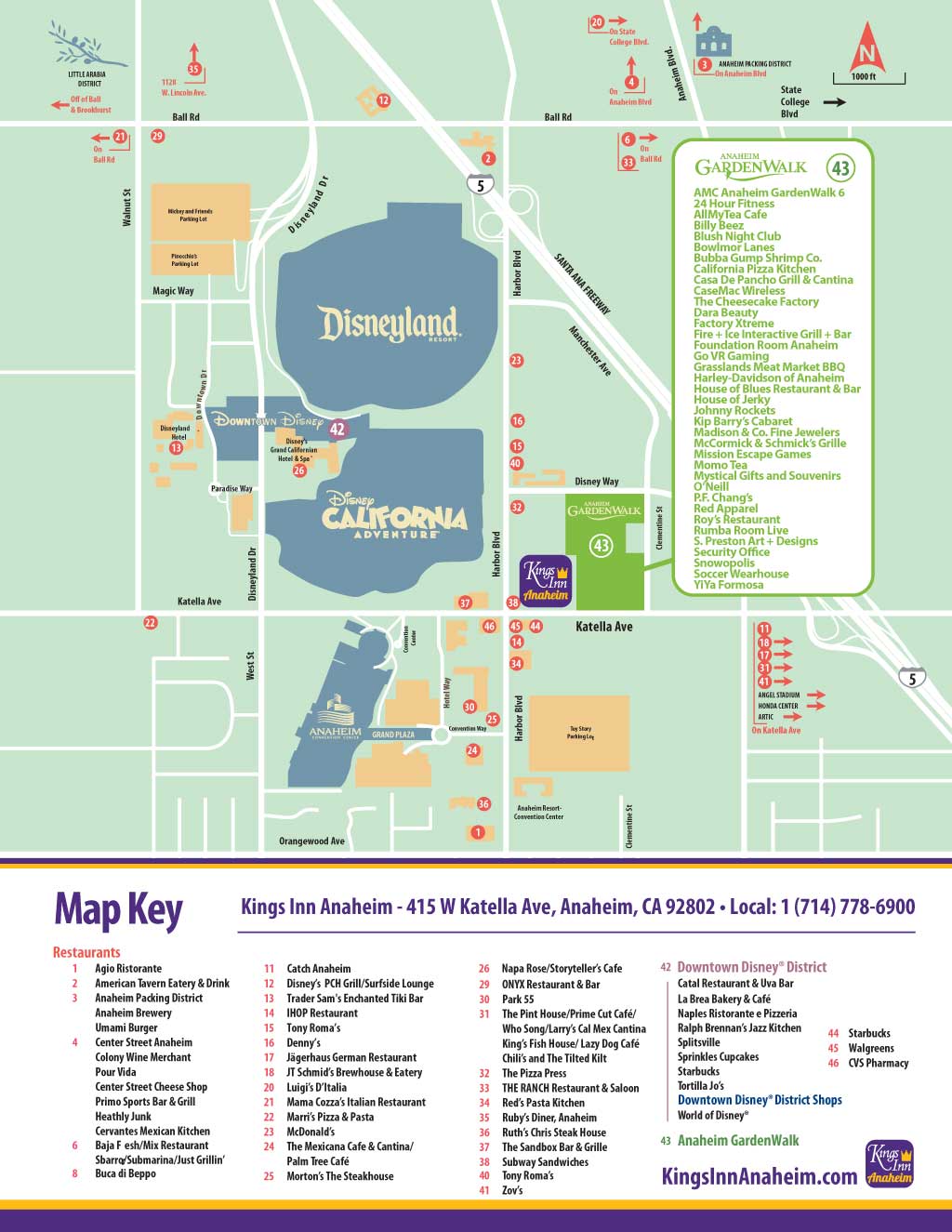 Area Guide Kings Inn Anaheim Hotel Near Disneyland Park Anaheim Conventions